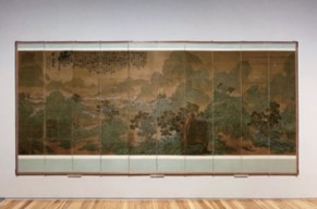 이상범(1897-1972), 무릉도원, 1922, 비단에 채색; 10폭 병풍, 이미지 159x39x(2), 159x41x(8)cm, 병풍: 202x413cm)