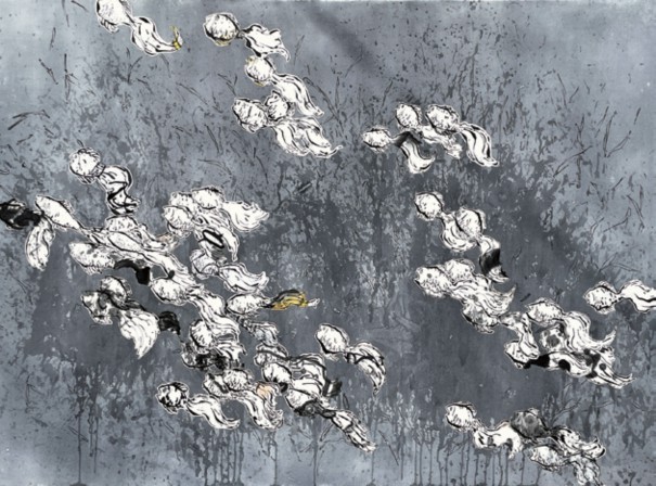낯선 숲의 물비늘 N5 133x166.5cm 캔버스에 한지 수묵 콜라주 2025